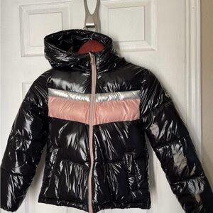 MICHAEL Michael Kors Kids Shiny Black and Pink Puffer Jacket L (10-12)